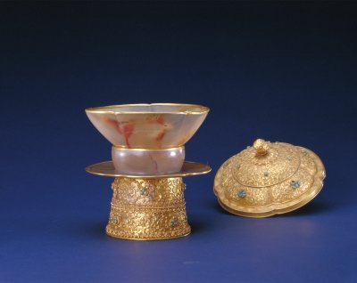 图片[1]-Agate inlaid with gold mouth and covered sunflower bowl-China Archive